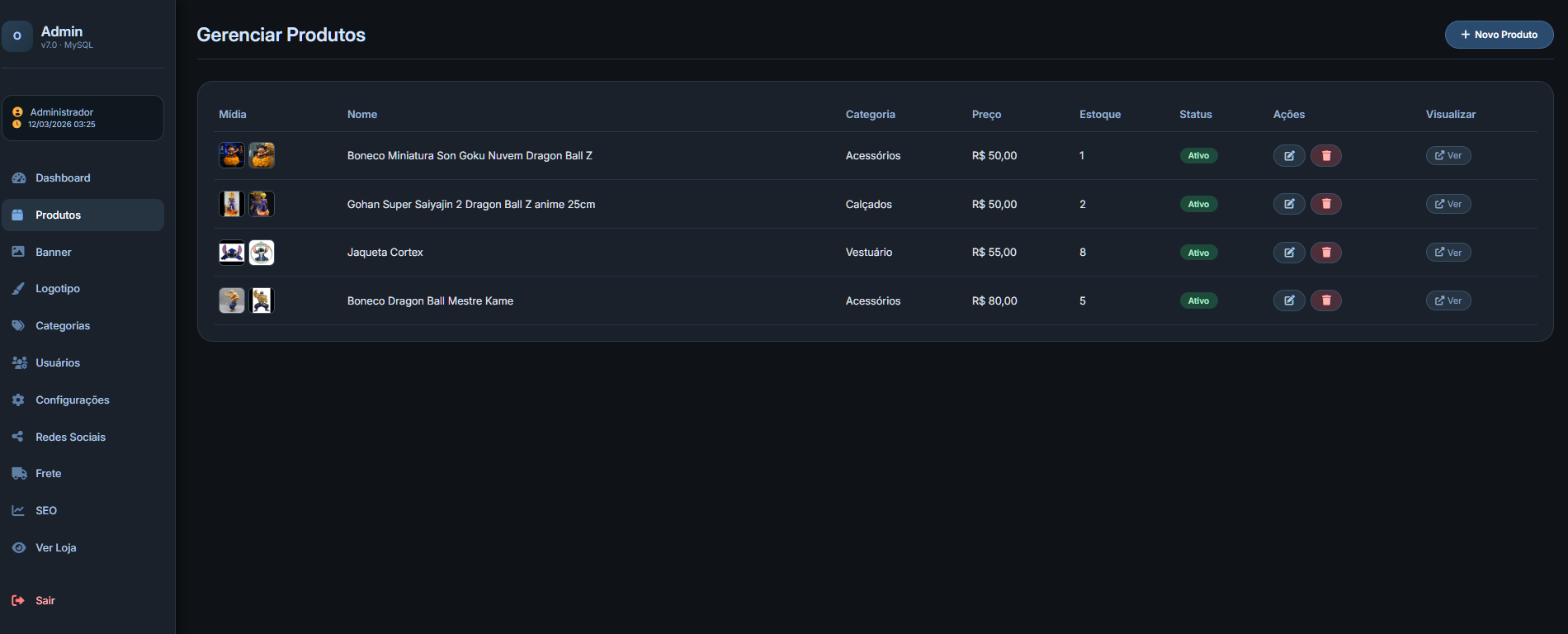 SCRIPT LOJA VIRTUAL BÁSICA COM PAINEL ADM