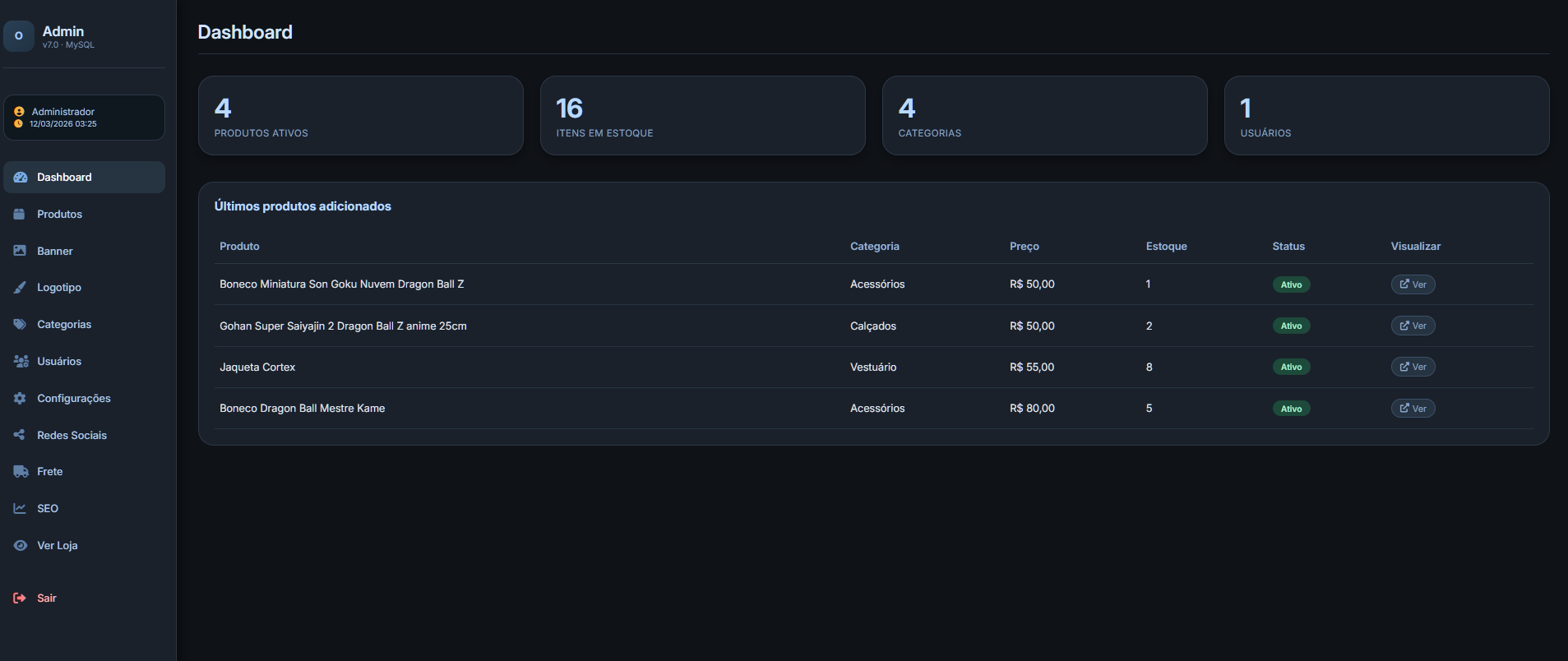 SCRIPT LOJA VIRTUAL BÁSICA COM PAINEL ADM