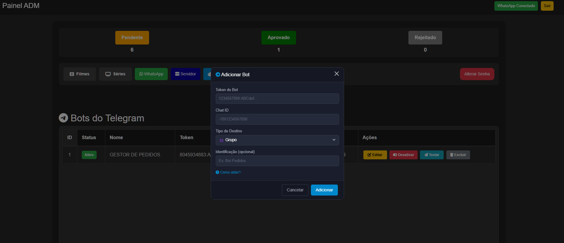 SCRIPT GESTOR DE PEDIDOS DE FILMES E SÉRIES