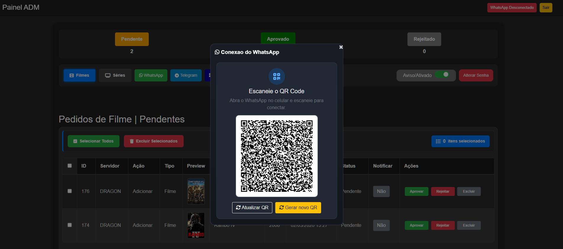 SCRIPT GESTOR DE PEDIDOS DE FILMES E SÉRIES